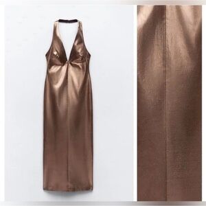 Zara Metallic Brown Backless Dress